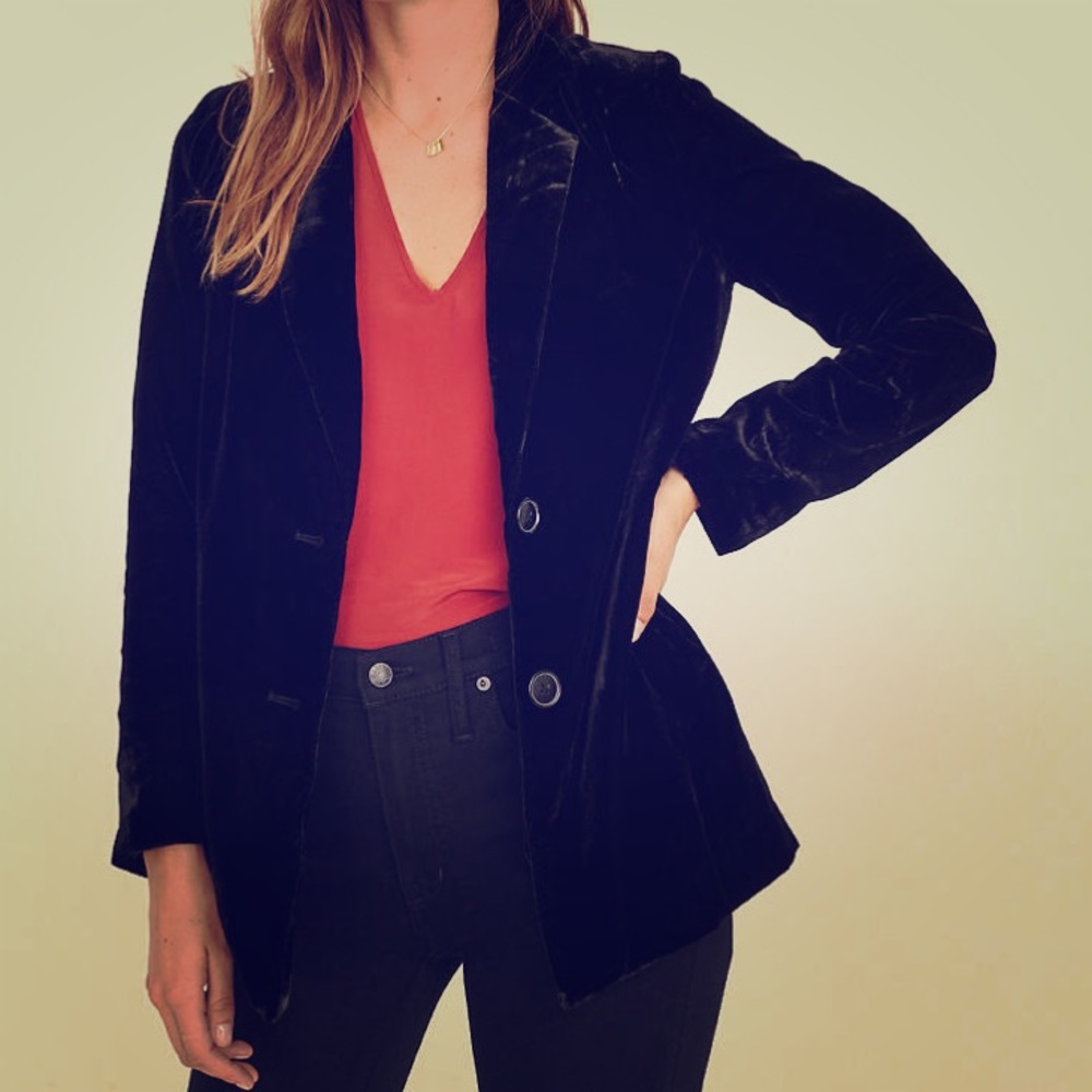 Black velvet double breasted blazer